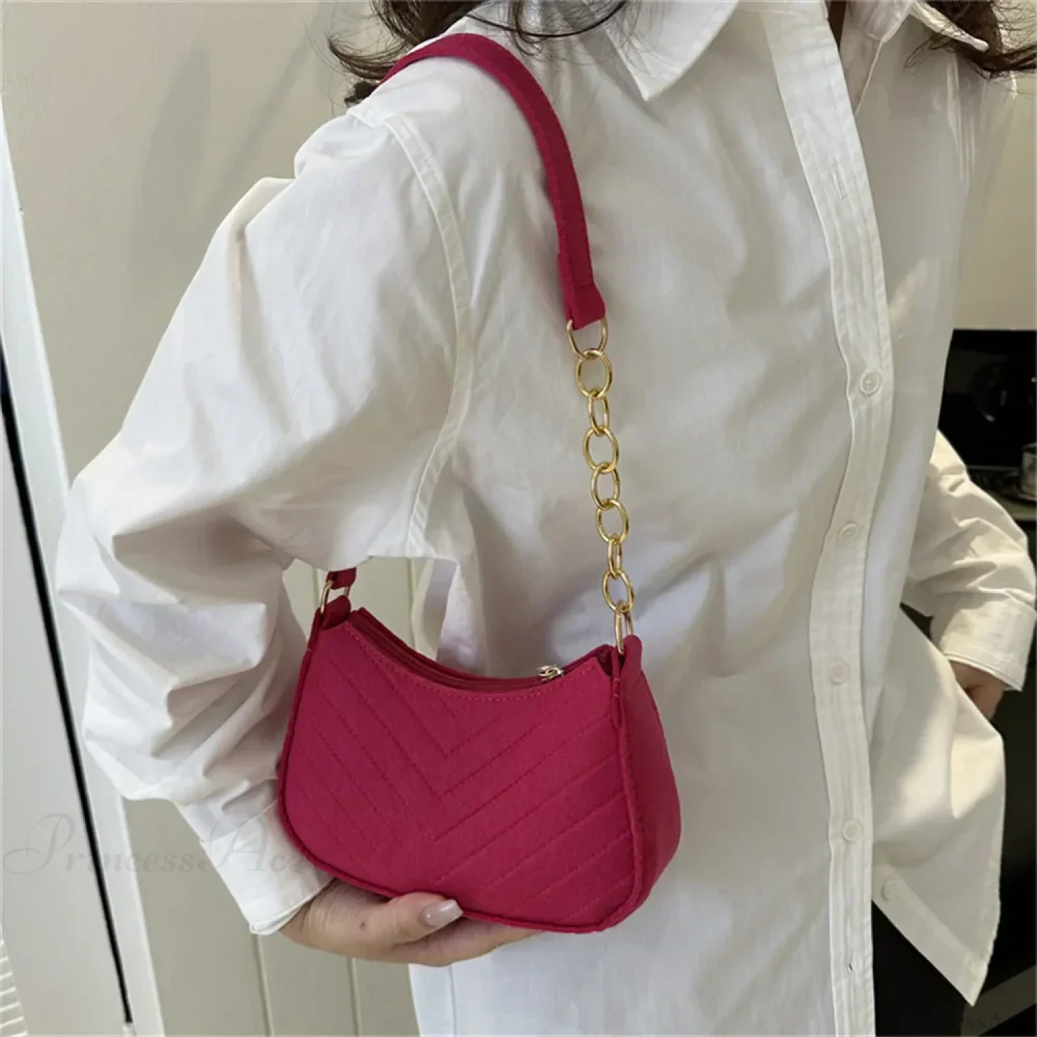 Felt Solid Color Retro Underarm Shoulder Bag - Image 5
