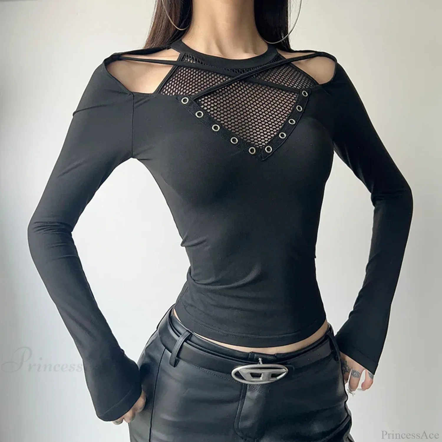 Fishnet Patchwork Knit Top - Image 2