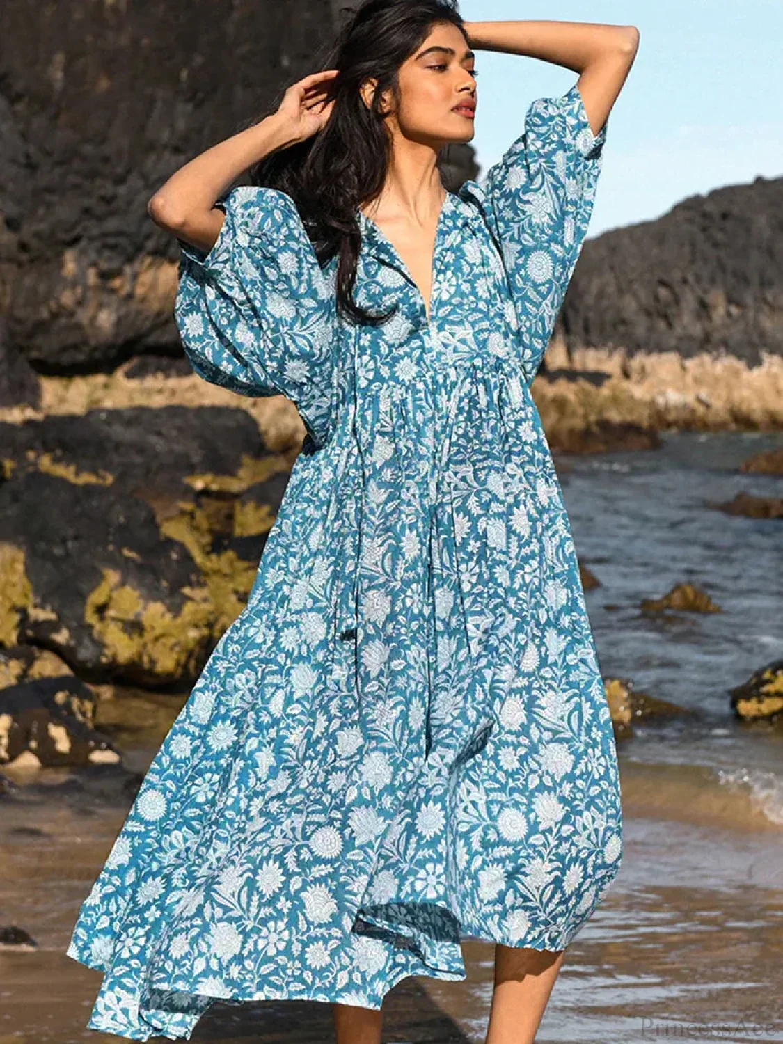 Fitshinling Boho Vintage Lantern Sleeve Dress