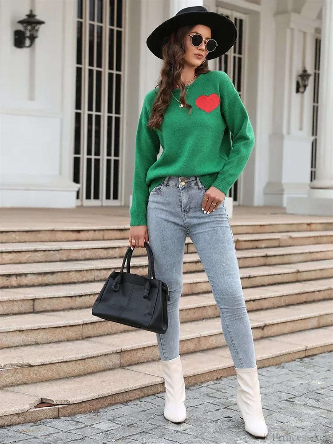 Fitshinling Heart Basic Autumn Winter Long Sleeve Cozy Green Sweater - Image 3