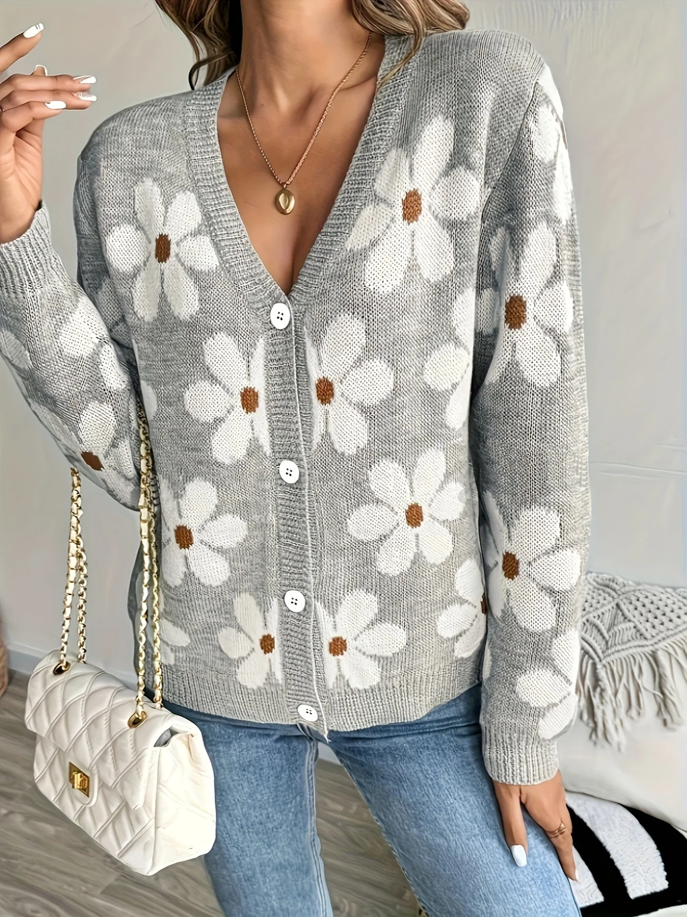 Fitted Long Sleeve Knit Cardigan - Image 2