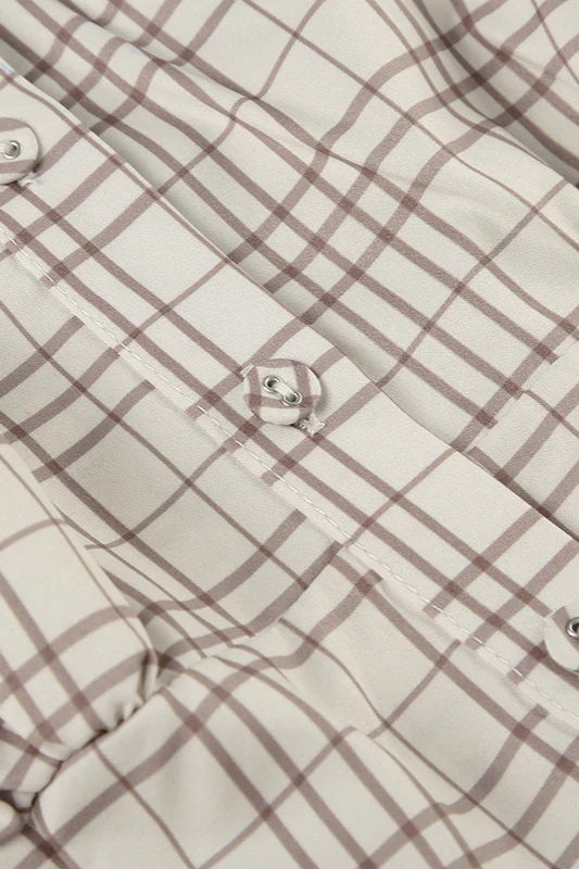 Fitted Waist Plaid V Neck Button Front Short Blouse - Image 4
