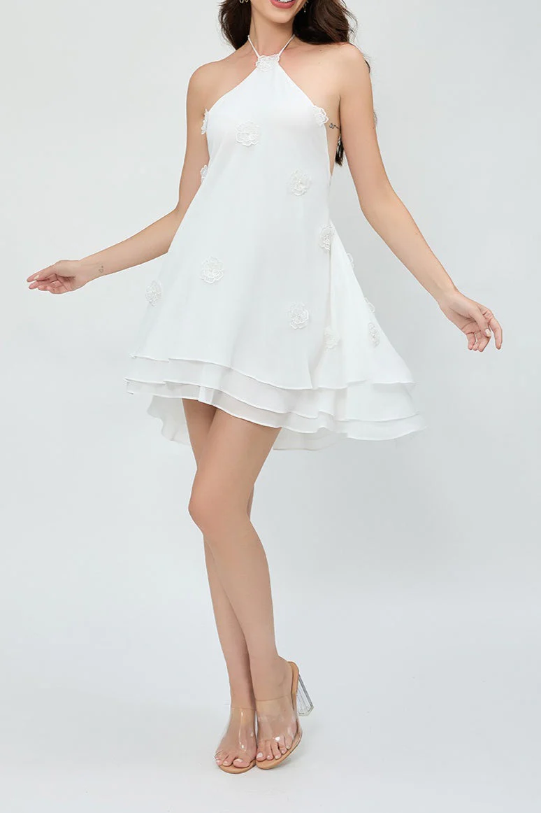3D Floral Chiffon Halter Cocktail Dress - Image 3
