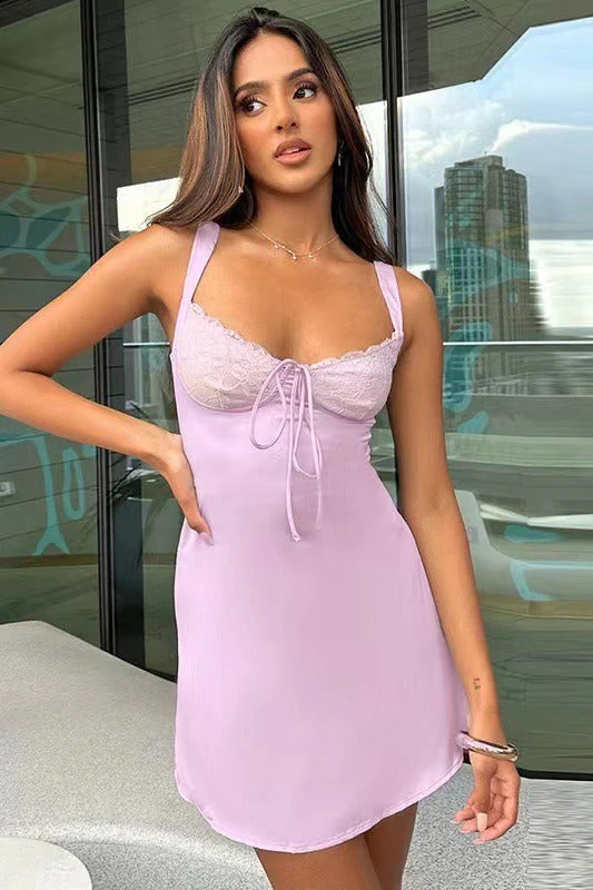 Backless Lace Panel A-line Cocktail Dress - Image 13