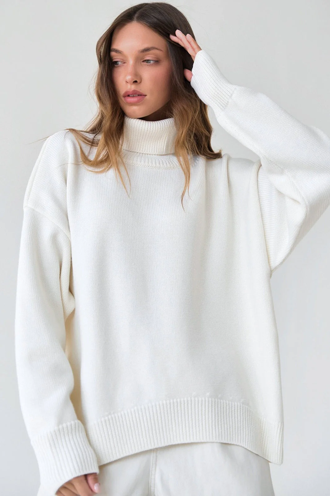 Basic Solid Knit Turtleneck Sweater - Image 2