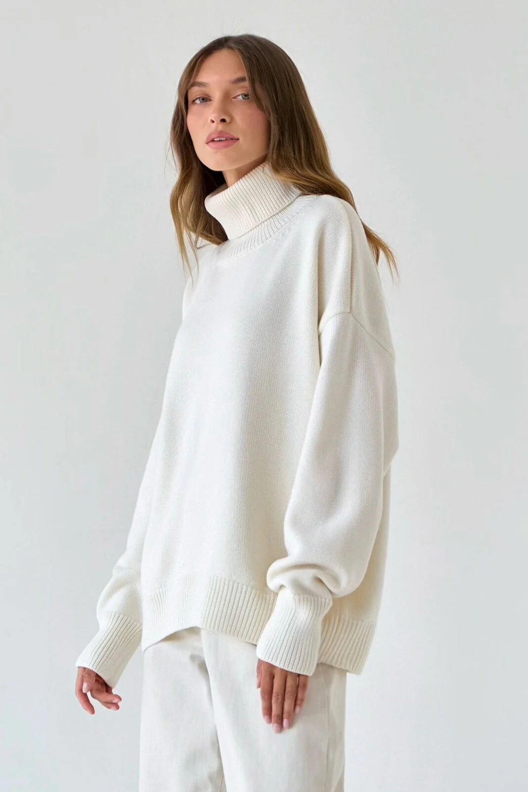 Basic Solid Knit Turtleneck Sweater - Image 4