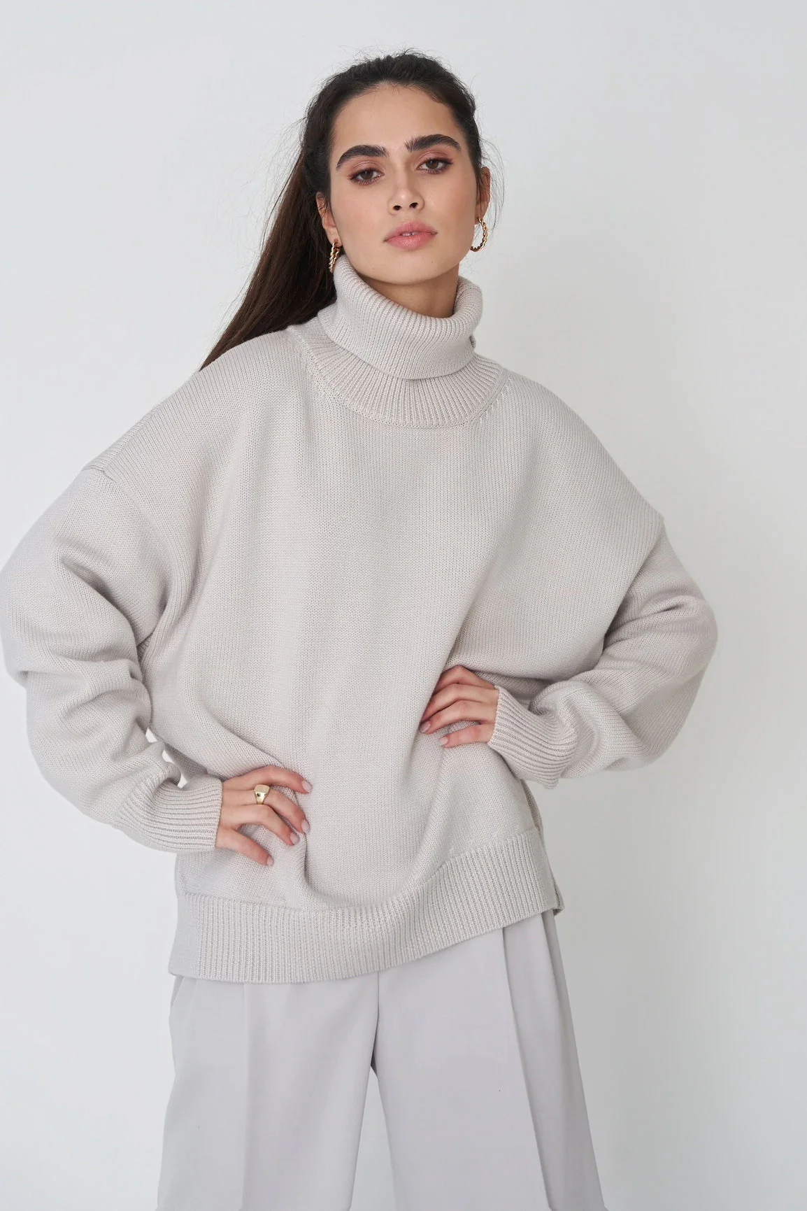Basic Solid Knit Turtleneck Sweater - Image 44