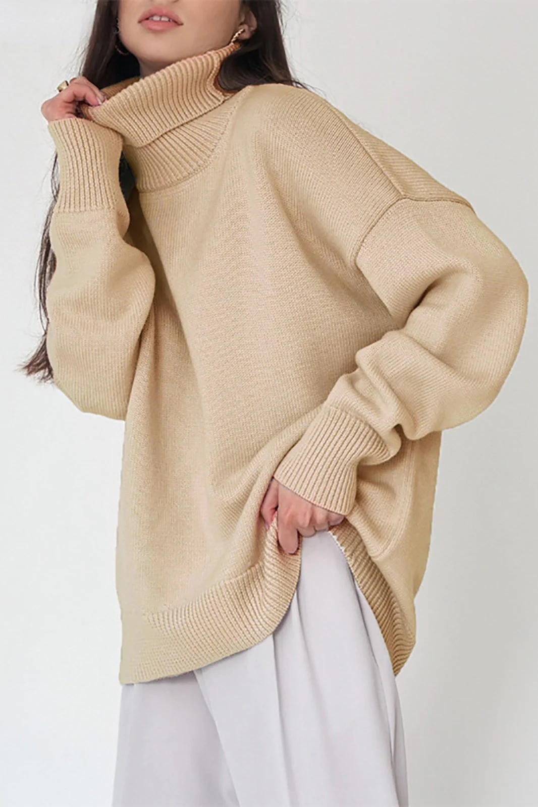 Basic Solid Knit Turtleneck Sweater - Image 55