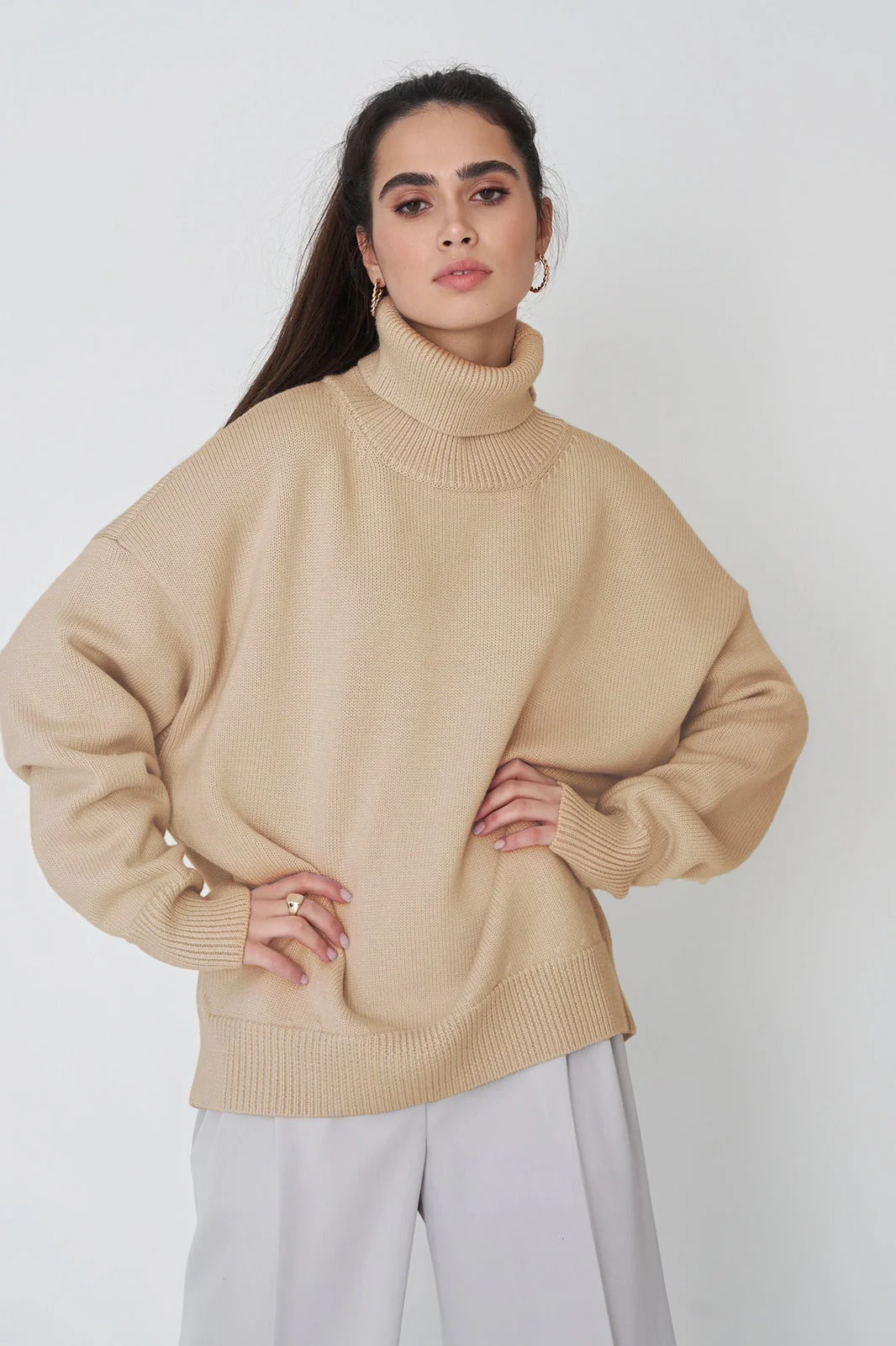 Basic Solid Knit Turtleneck Sweater - Image 58