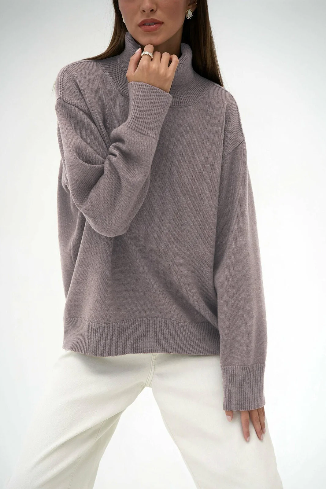 Basic Solid Knit Turtleneck Sweater - Image 60