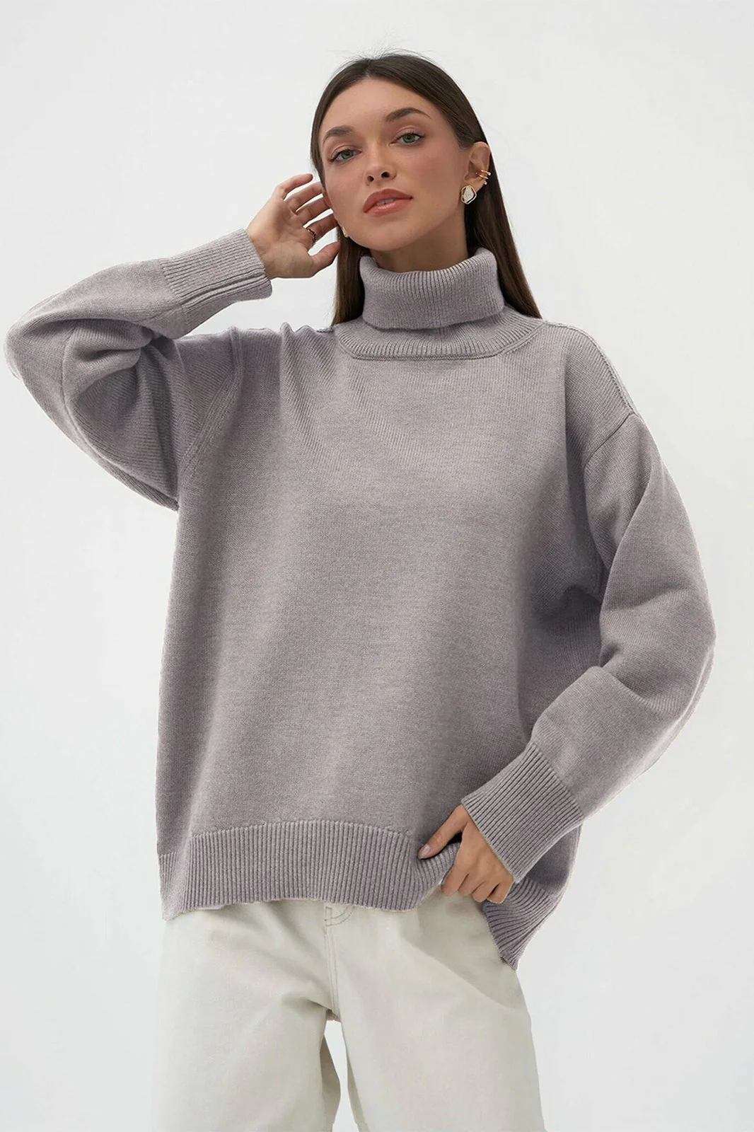 Basic Solid Knit Turtleneck Sweater - Image 61