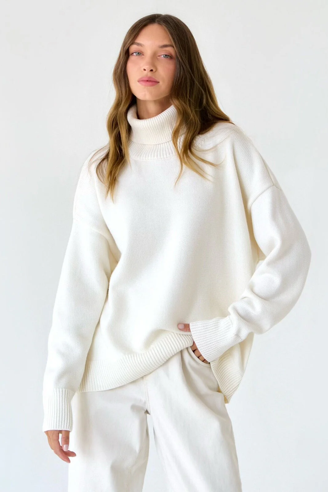 Basic Solid Knit Turtleneck Sweater - Image 82