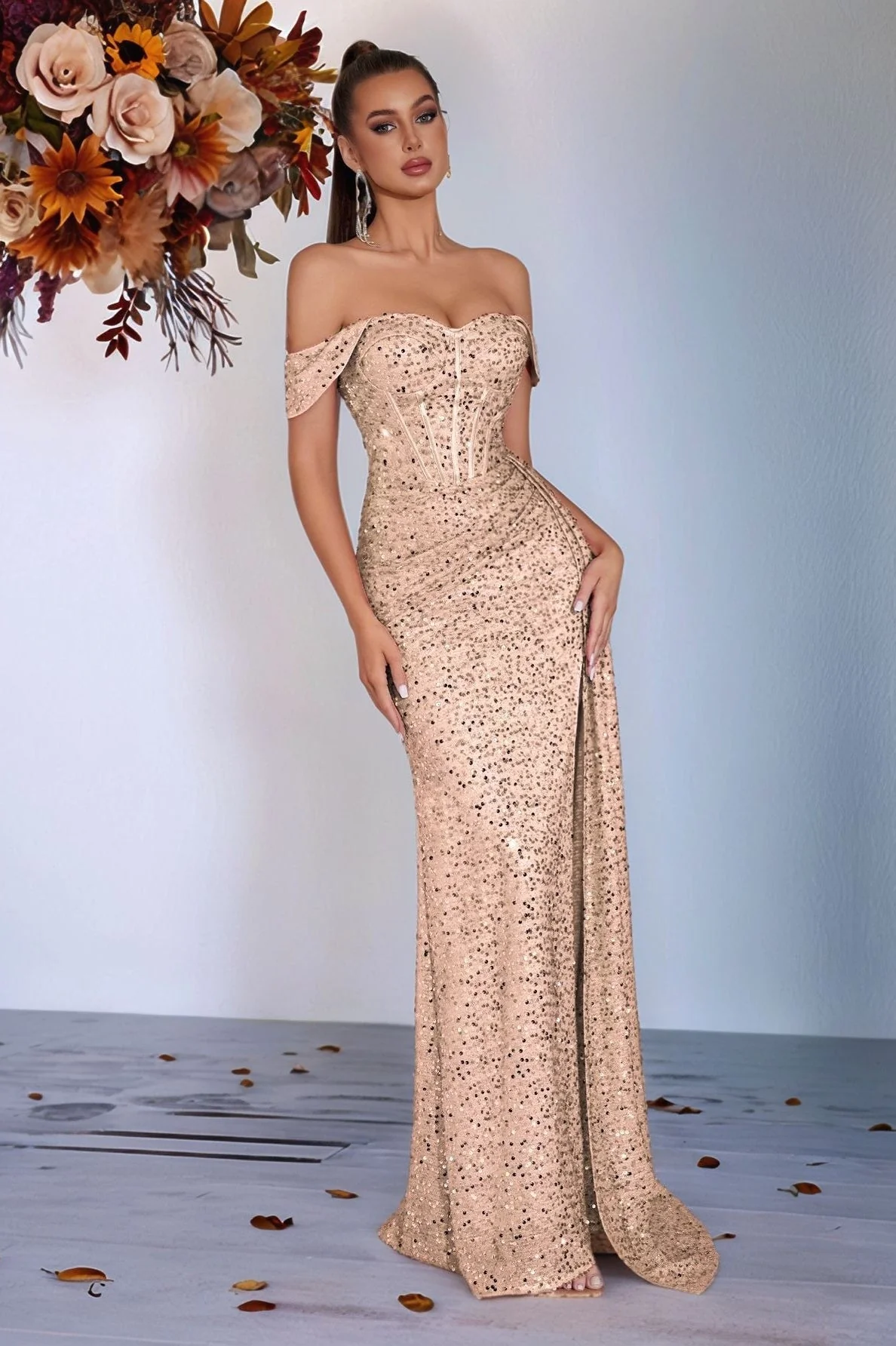 Beaded Bustier High Slit Formal Dress - Image 12