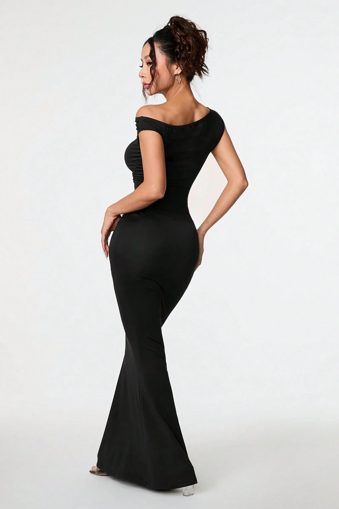 Black Asymmetric Neckline Formal Dress - Image 2