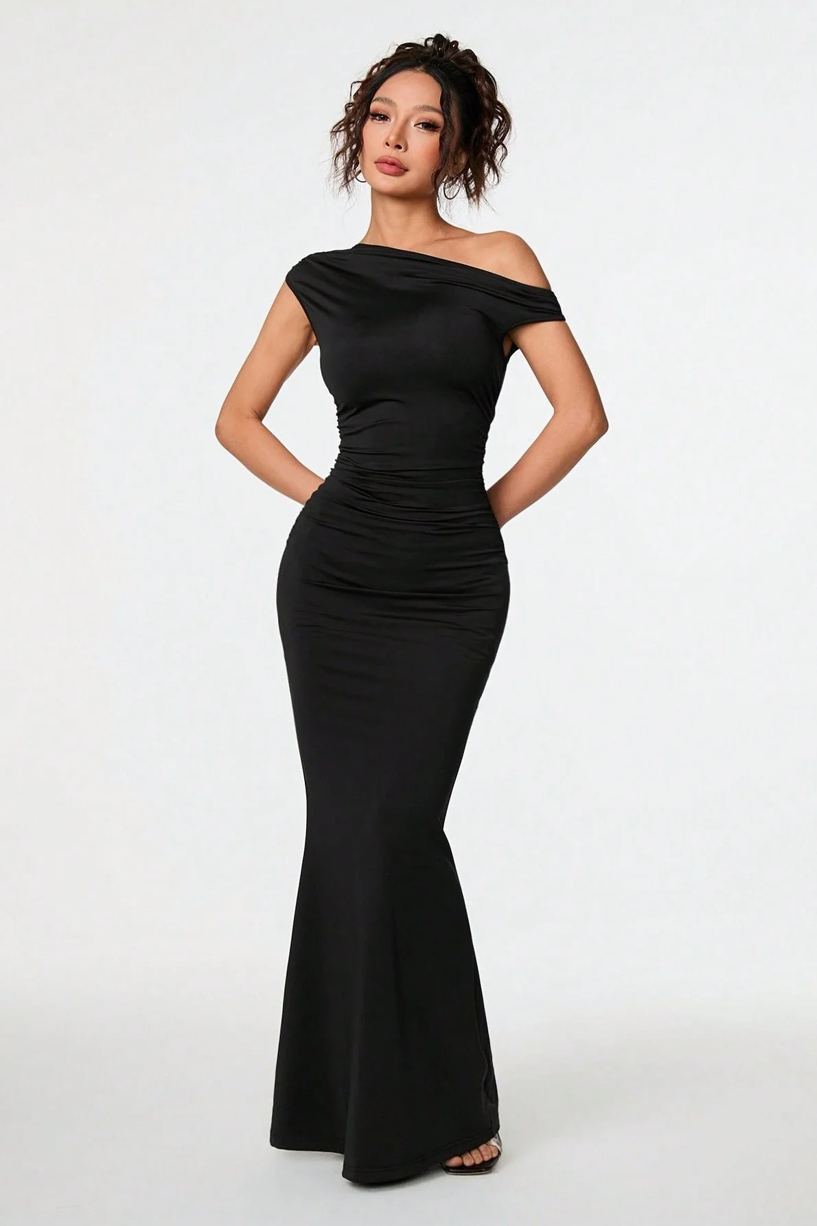 Black Asymmetric Neckline Formal Dress - Image 4