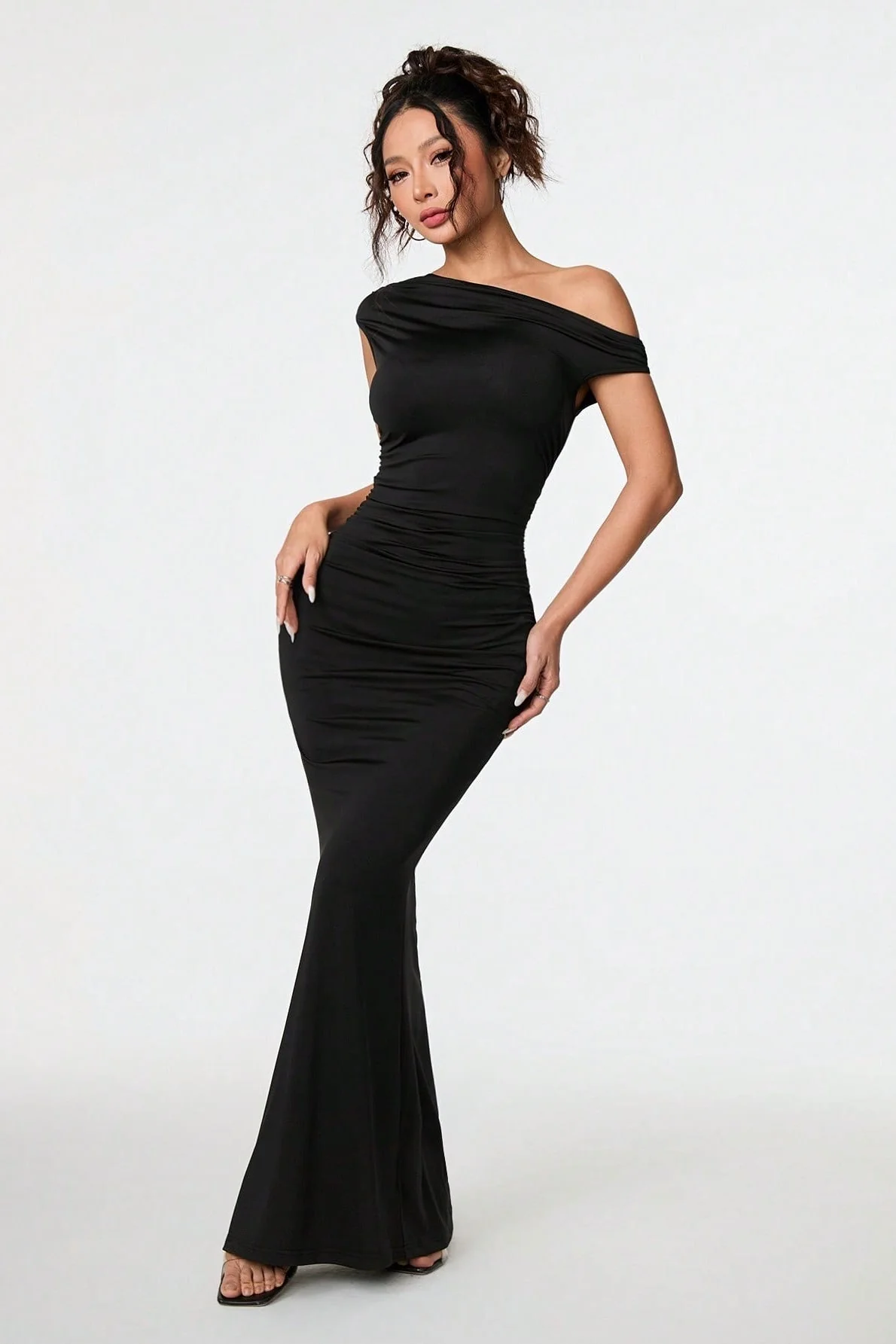 Black Asymmetric Neckline Formal Dress - Image 5
