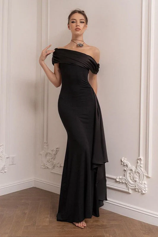 Black One Shoulder Flowy Sleeve Formal Dress - Image 12