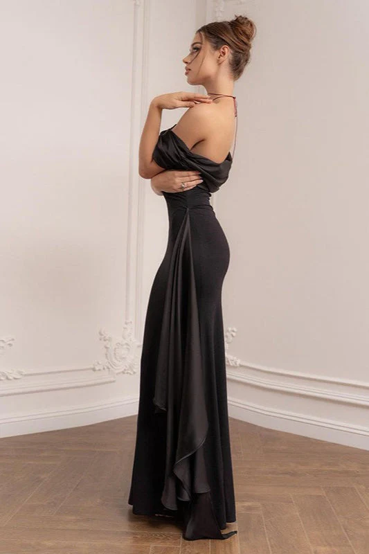 Black One Shoulder Flowy Sleeve Formal Dress - Image 13