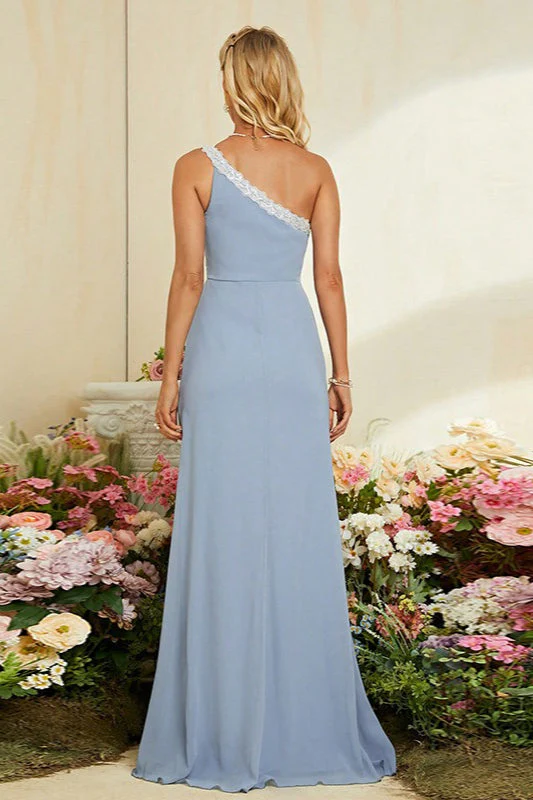 Blue One Shoulder Mermaid Slit Formal Dress - Image 4