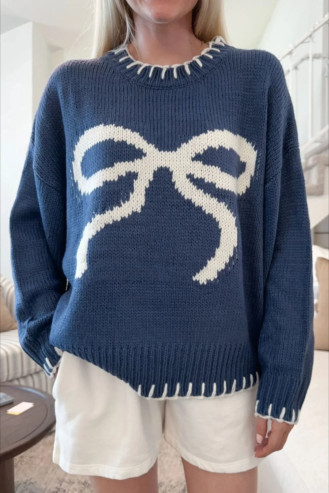 Bow Jacquard Knit Pullover Sweater - Image 24