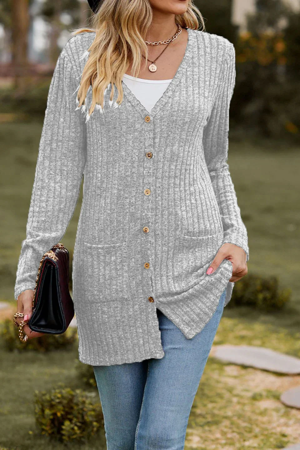 Brushed Ribbed Long Sleeve Cardigan - Image 8