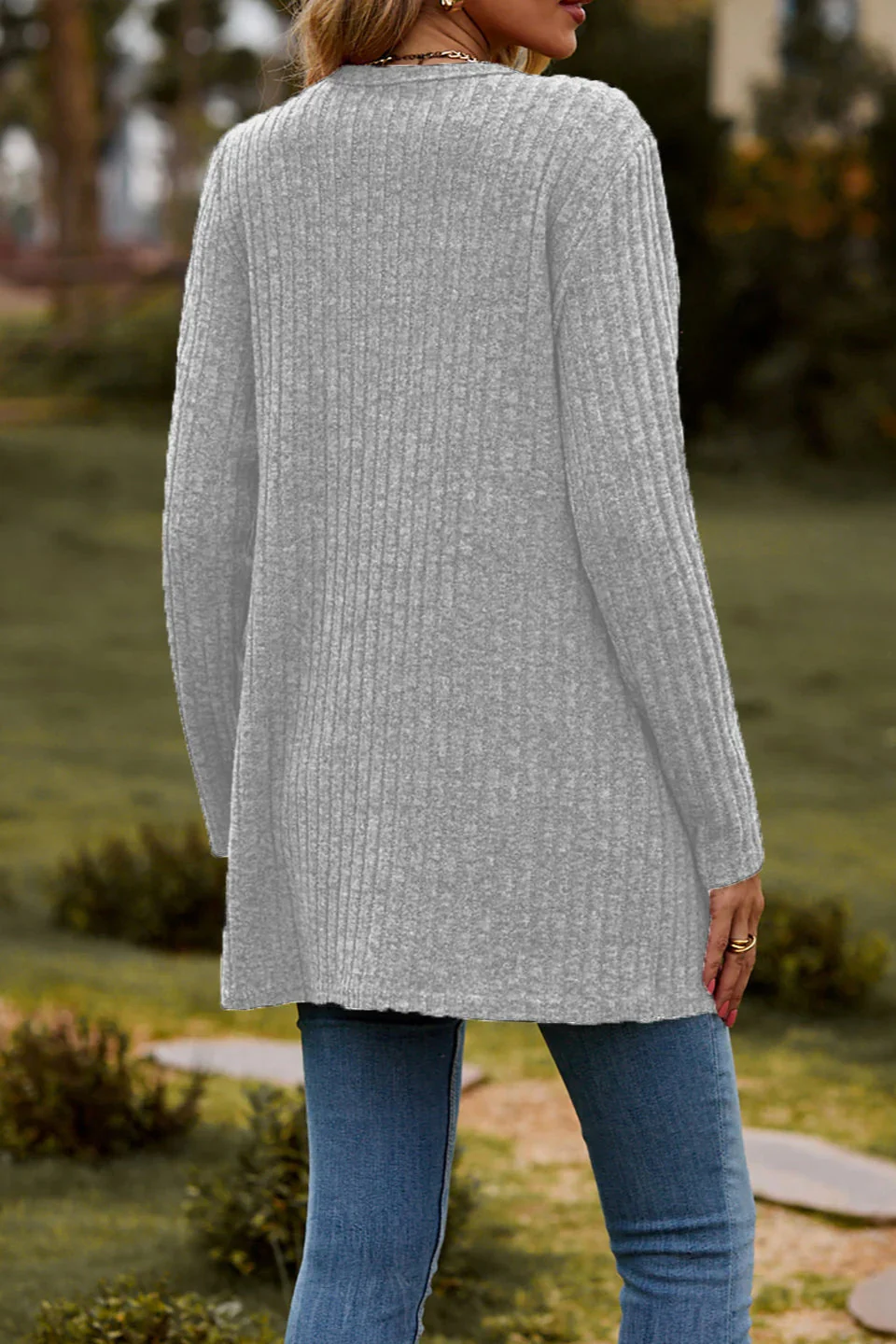 Brushed Ribbed Long Sleeve Cardigan - Image 9