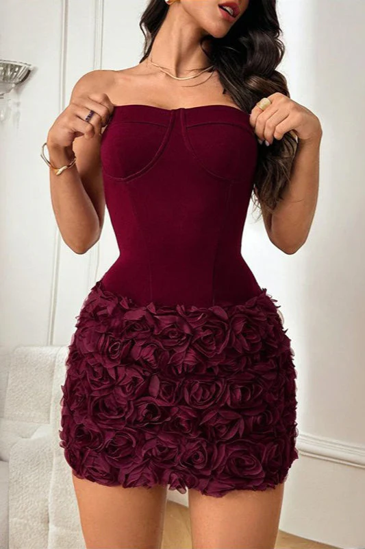 Bustier 3D Floral Bodycon Cocktail Dress - Image 3