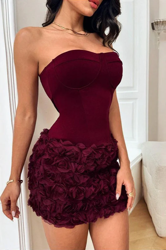 Bustier 3D Floral Bodycon Cocktail Dress - Image 4