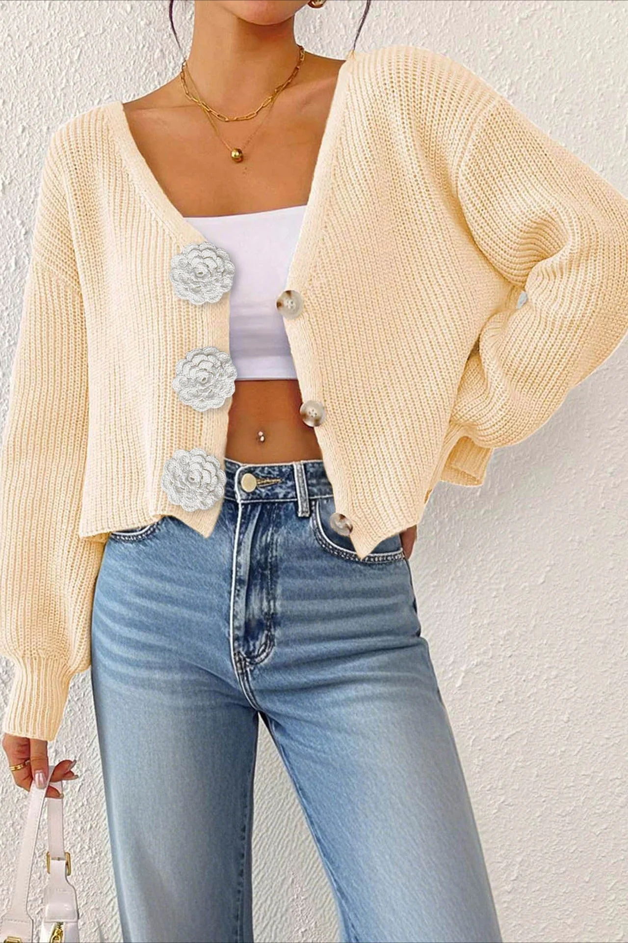 Button Front Crochet Knit Crop Sweater - Image 13