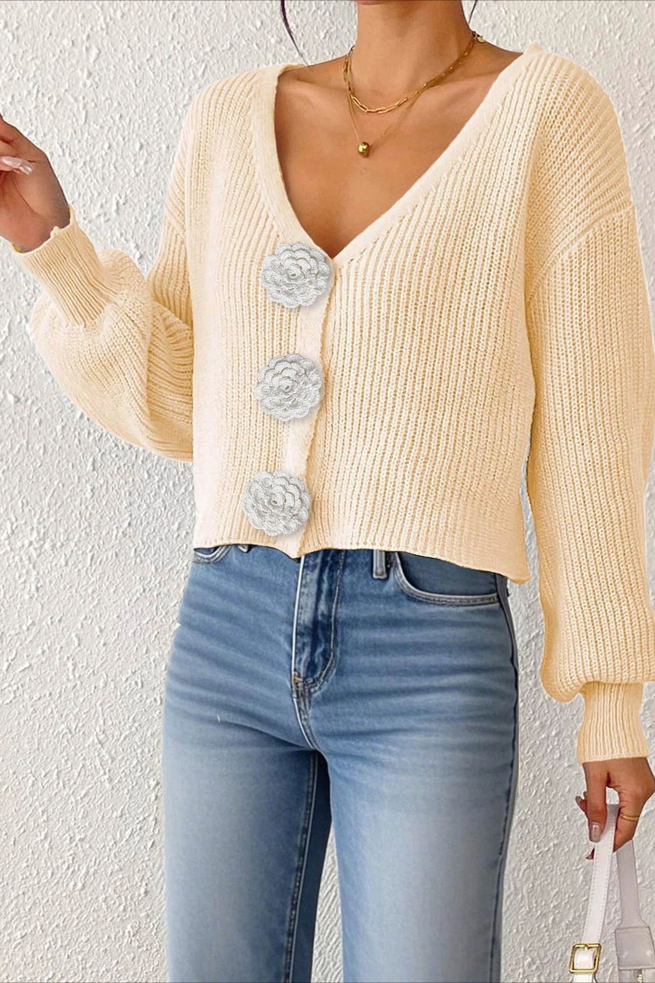 Button Front Crochet Knit Crop Sweater - Image 14