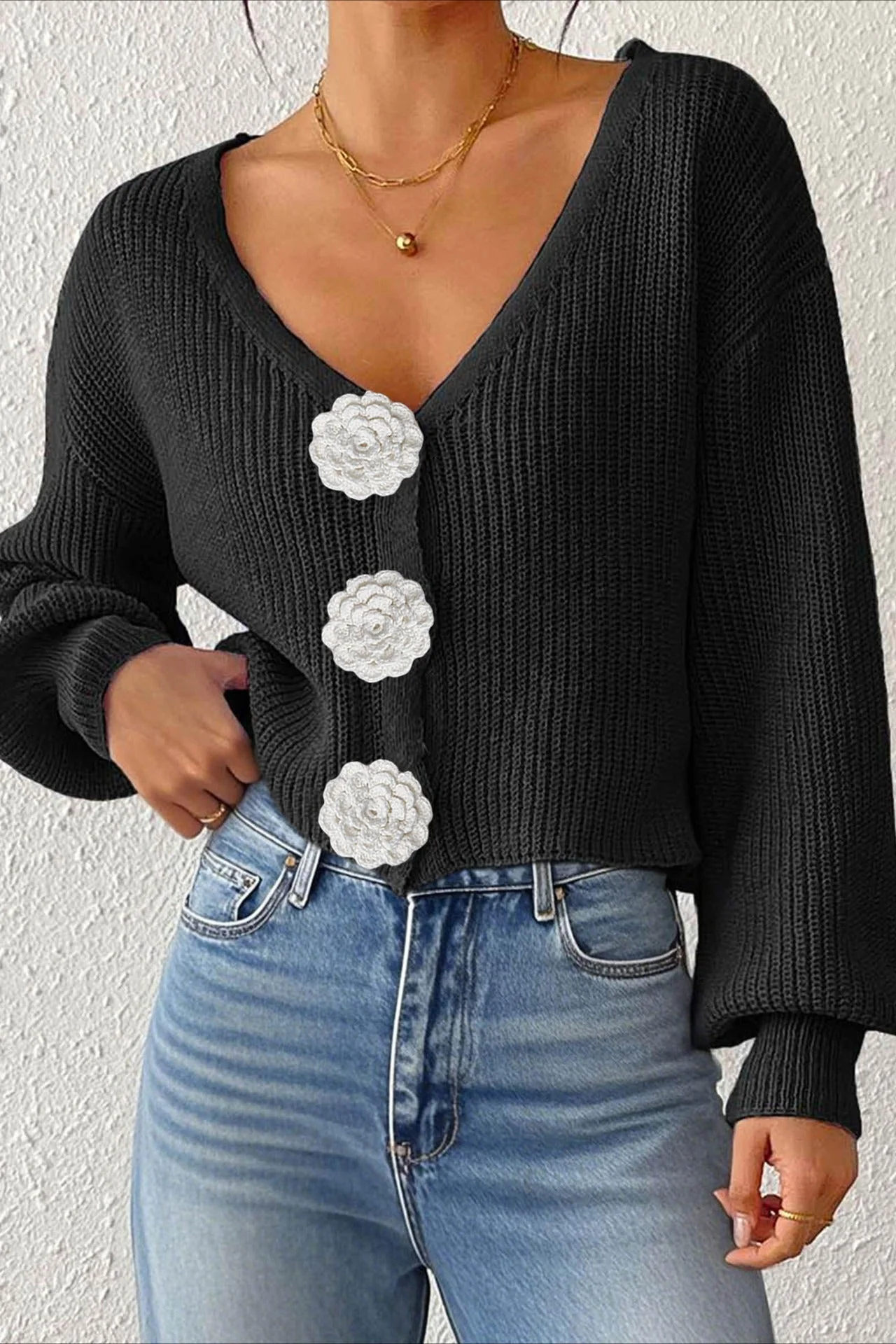 Button Front Crochet Knit Crop Sweater - Image 26