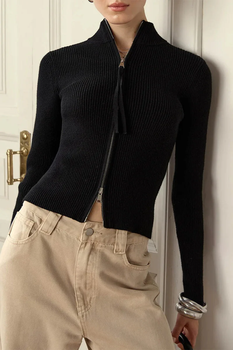 Casual Zip Front Knit Cardigan - Image 32