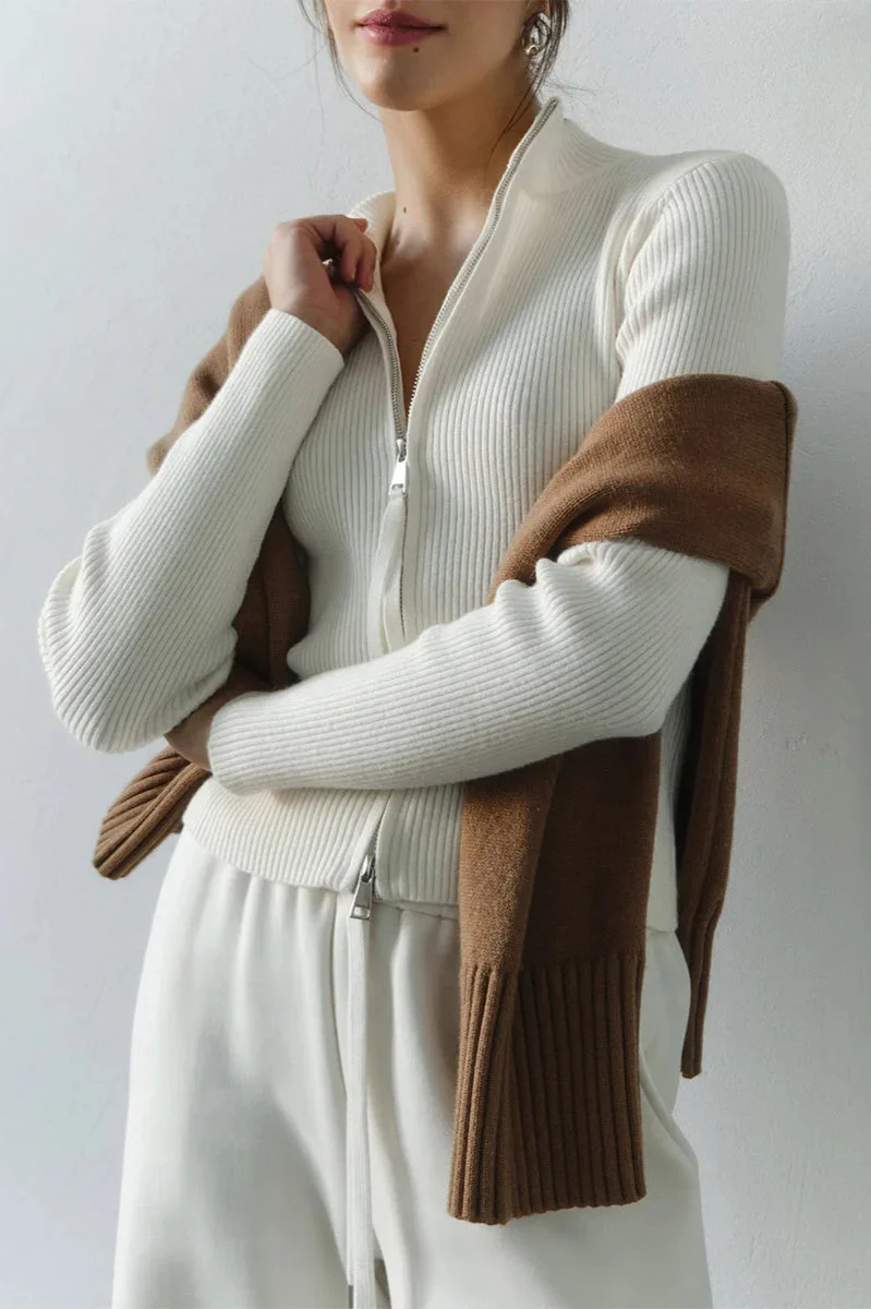 Casual Zip Front Knit Cardigan - Image 5