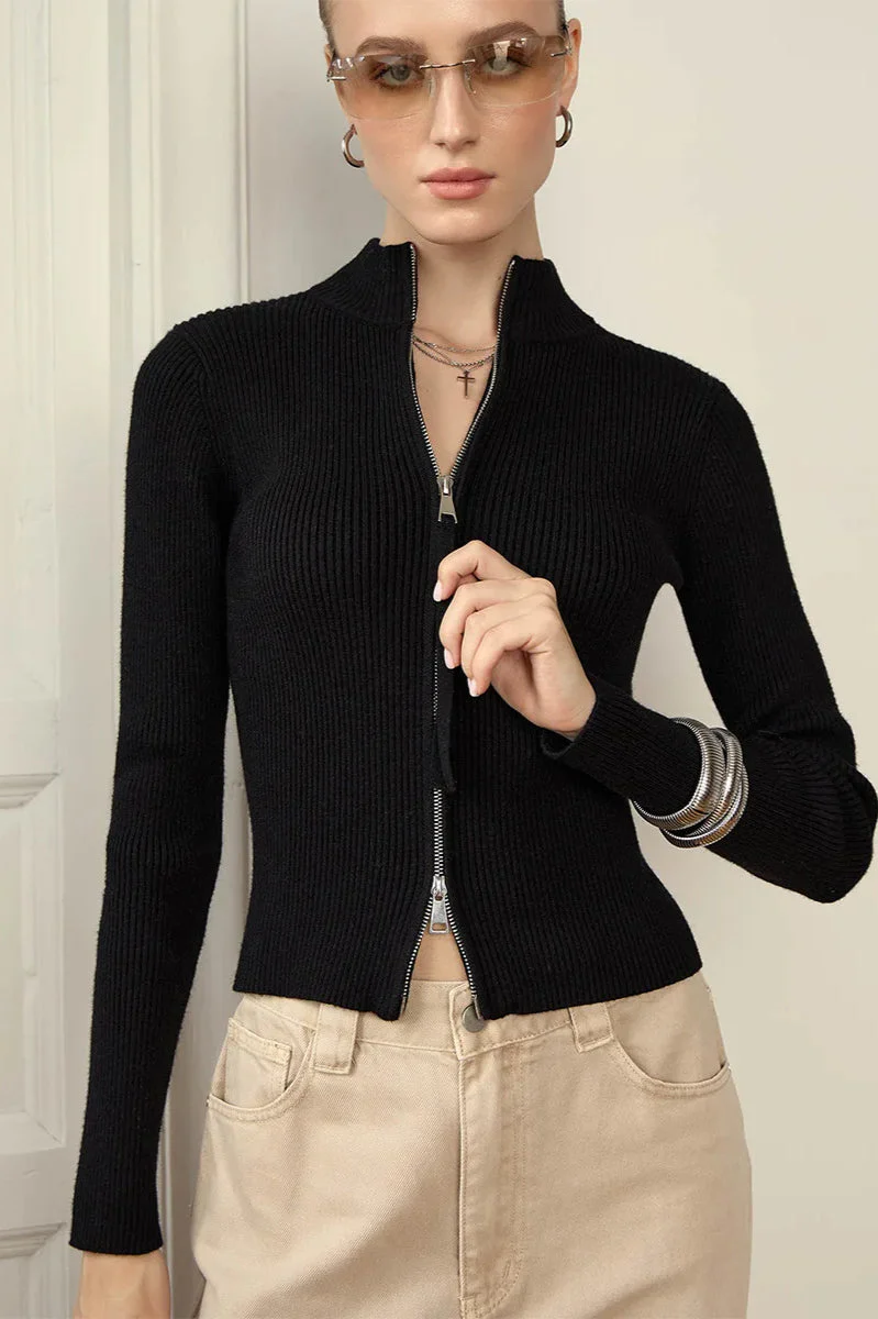 Casual Zip Front Knit Cardigan - Image 9