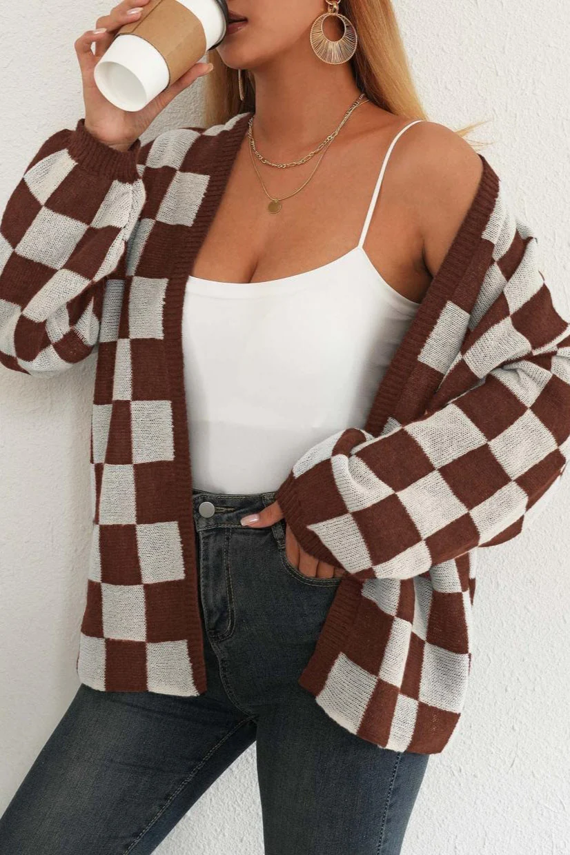 Checkered Knit Cardigan - Image 9