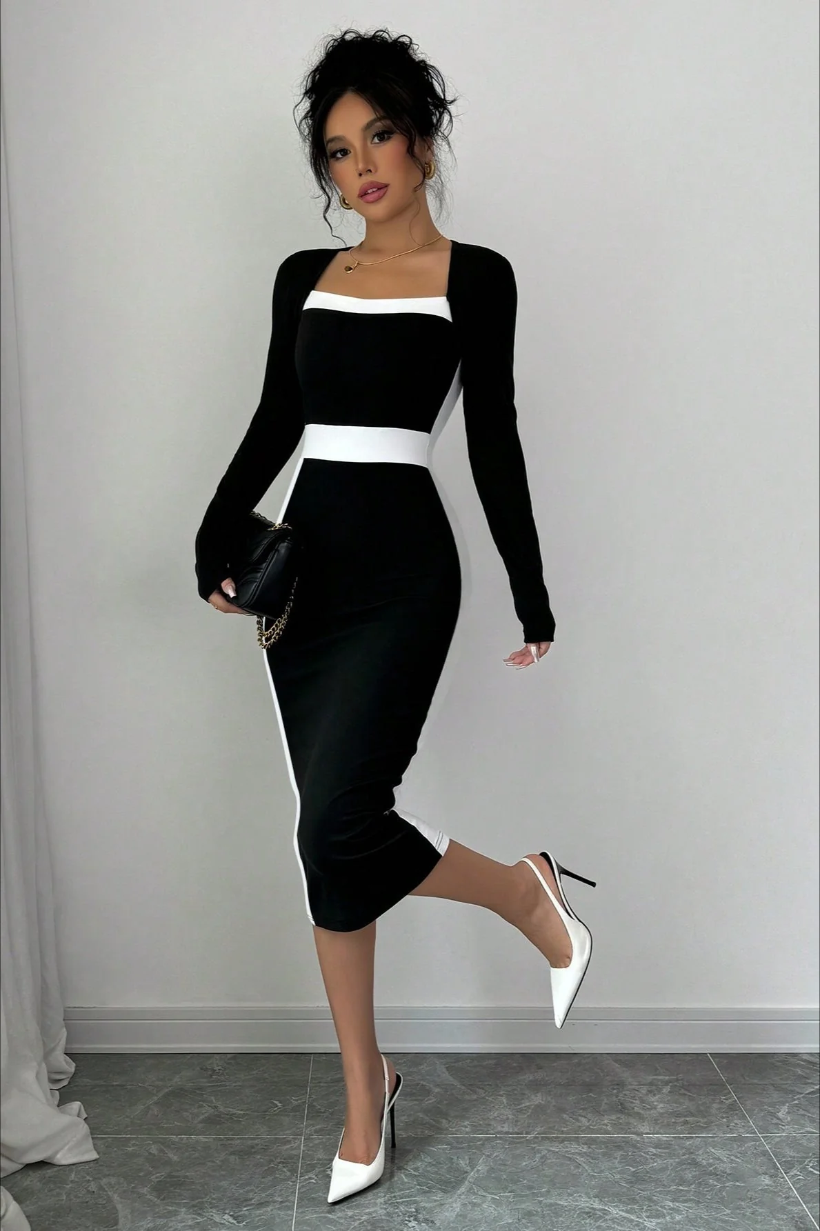 Color Block Panel Bodycon Cocktail Dress - Image 4