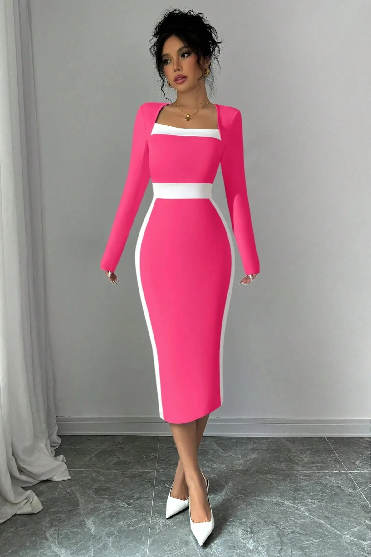 Color Block Panel Bodycon Cocktail Dress - Image 9