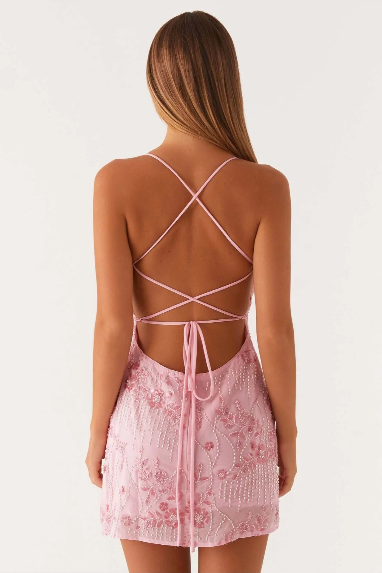 Colorful Beaded Back Tie Cocktail Dress - Image 12
