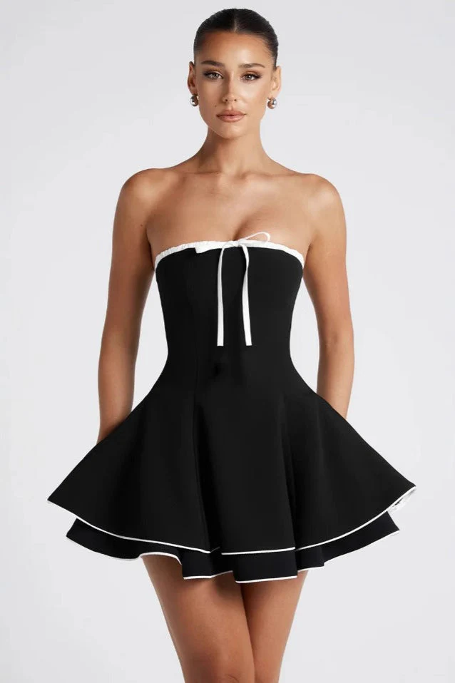 Contrast Bustier Lace-up Back Cocktail Dress - Image 2