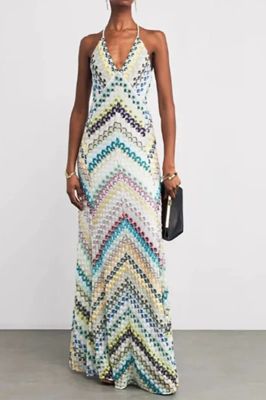Contrast Color V-Neck Boho Dress - Image 6