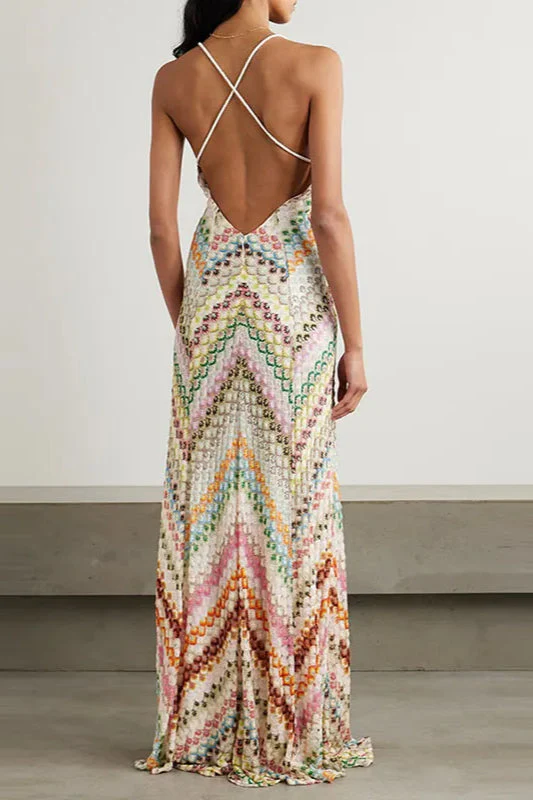 Contrast Color V-Neck Boho Dress - Image 8