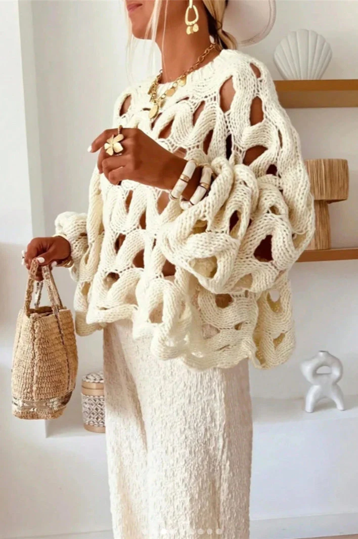 Crochet Knit Hollow Out Pullover Sweater - Image 22