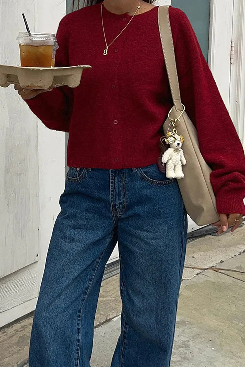 Cropped Knit Button Cardigan - Image 2