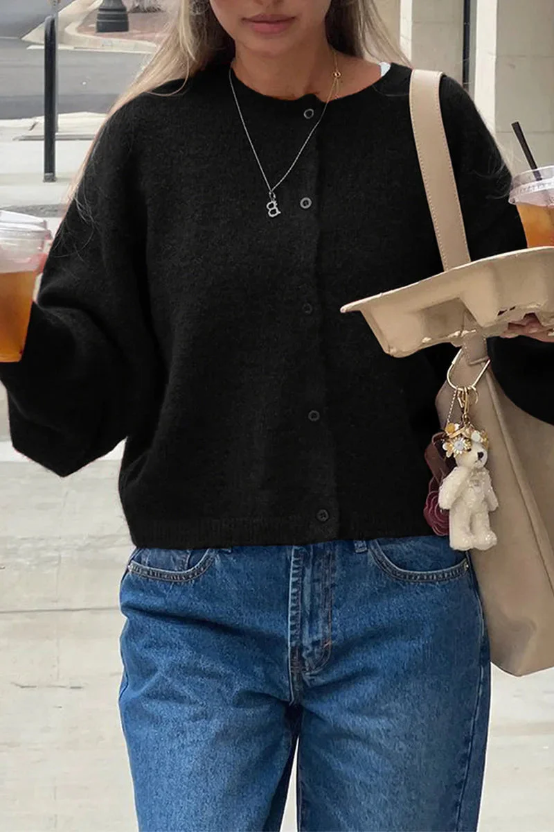 Cropped Knit Button Cardigan - Image 8