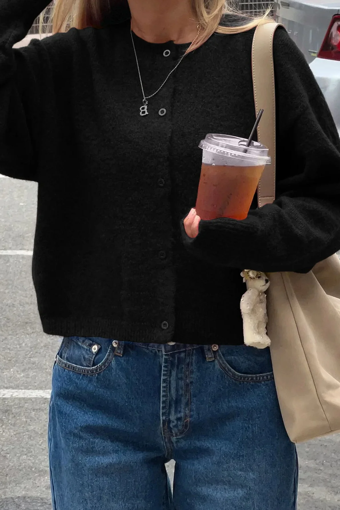 Cropped Knit Button Cardigan - Image 9