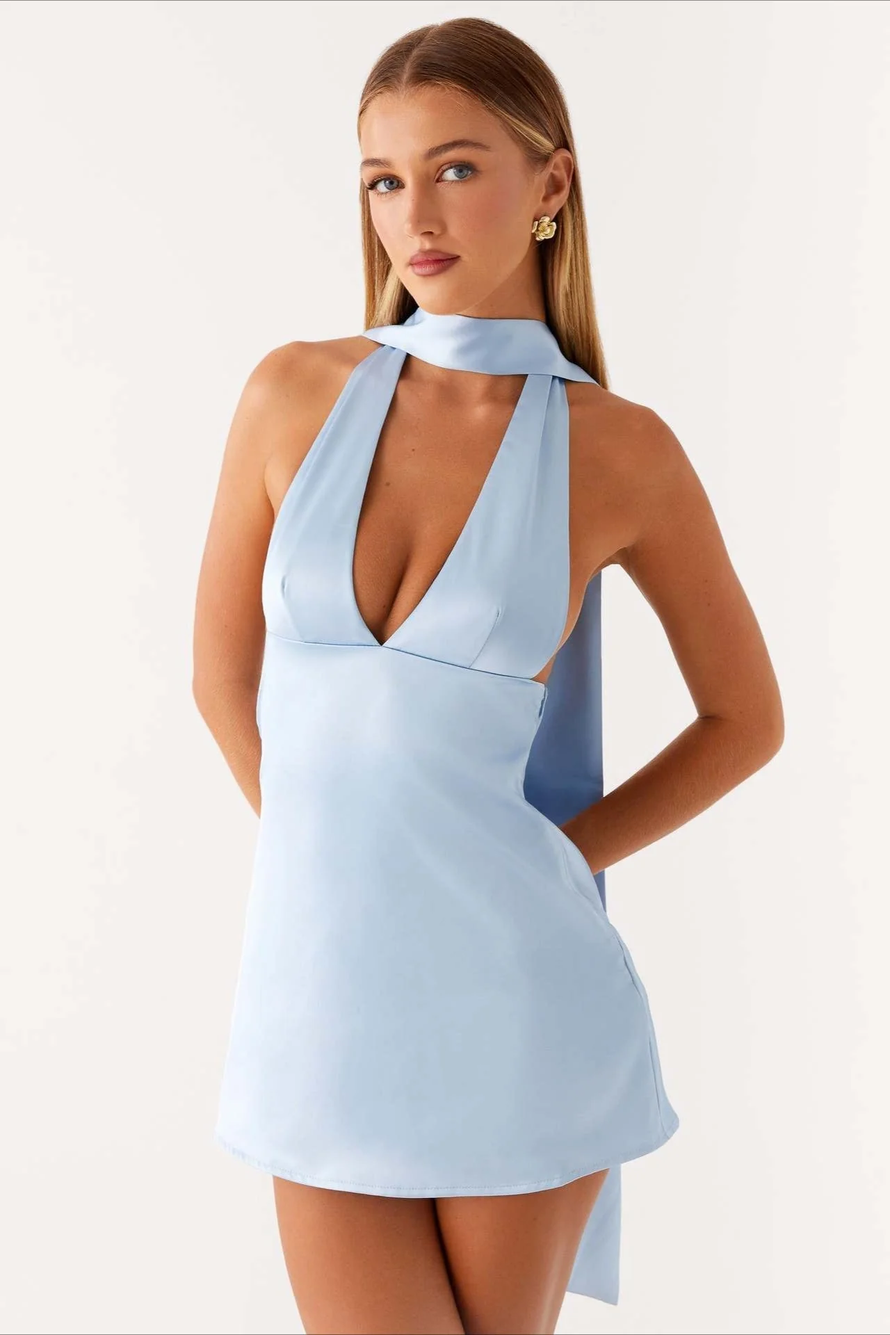 Deep V Backless Ribbon Cocktail Dress - Image 6