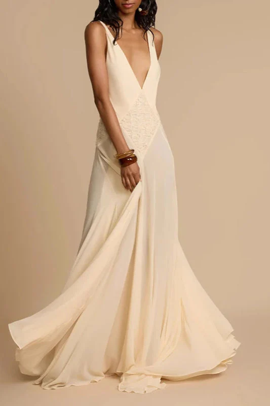 Deep V Neck Lace Patchwork Boho Dress - Image 14