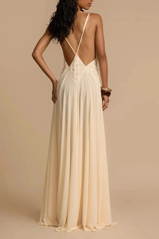 Deep V Neck Lace Patchwork Boho Dress - Image 15