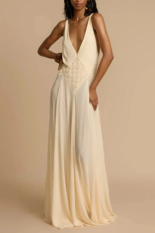 Deep V Neck Lace Patchwork Boho Dress - Image 3