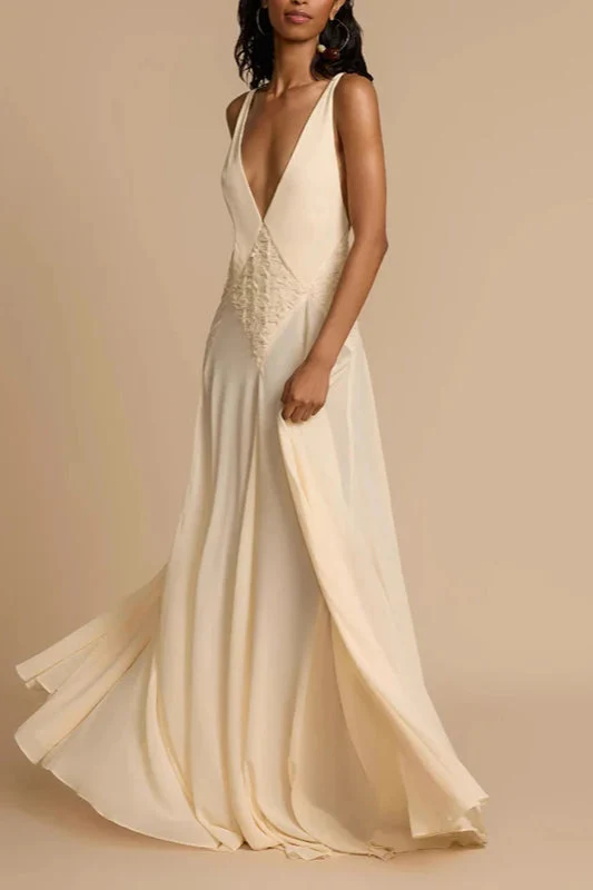 Deep V Neck Lace Patchwork Boho Dress - Image 6